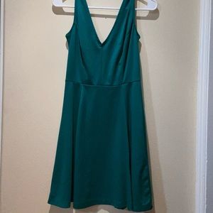 Deep green skater dress V-neck